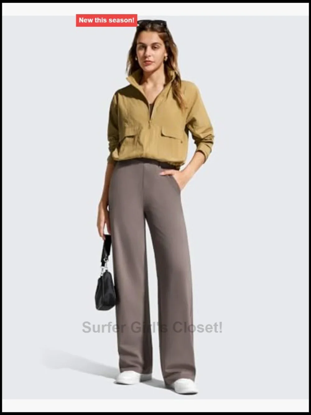 Wide Leg Dress Pants Pull On Stretchy High Waisted Casual Trousers with Pockets
